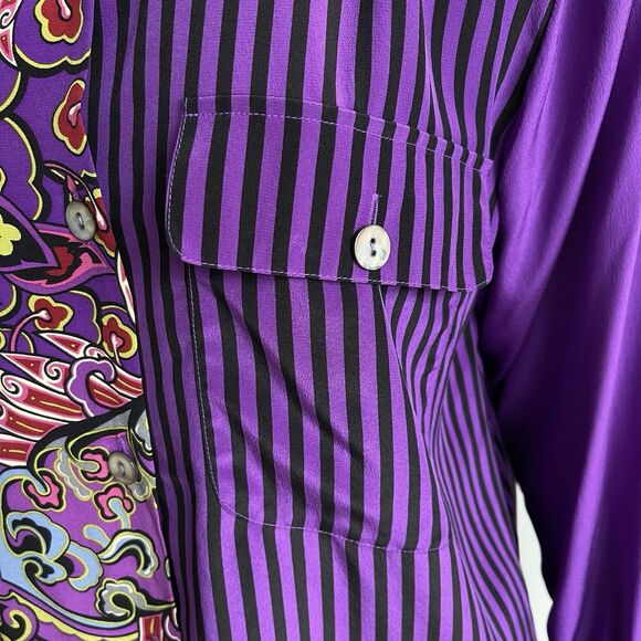 KOOS Of Course 100% Silk Shirt Top Blouse Sz Small Purple Boho Artsy Halloween - Picture 4 of 13